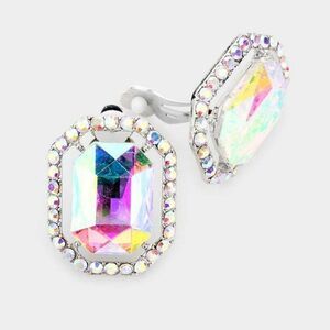 Abalone Octagon Stone Center Evening Silver Clip on Earrings NWT